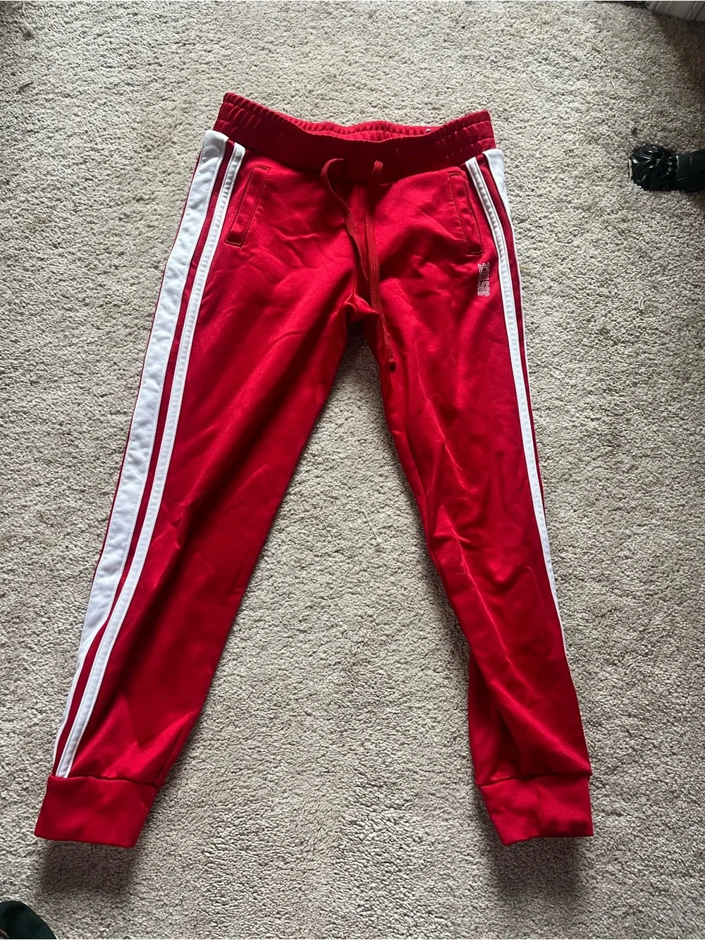 Justice Red Joggers with White Side Stripes